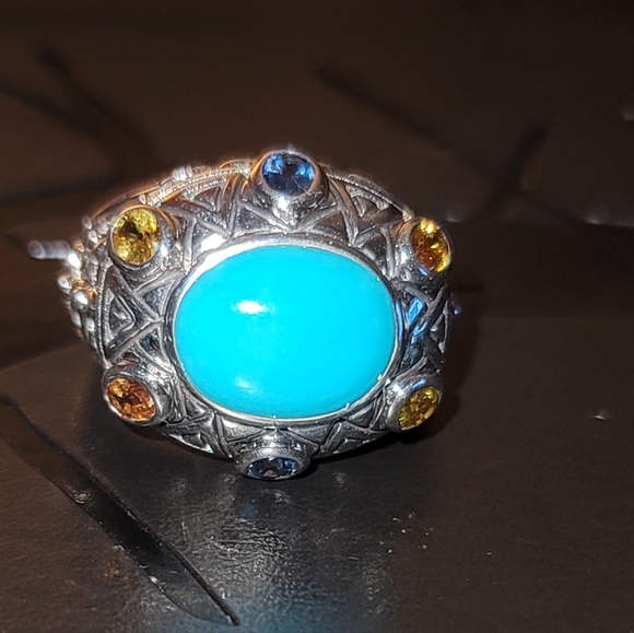 Beautiful Genuine Turquoise, Multicolored Sapphires & .925 Sterling Silv… - Picture 1 of 11